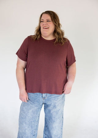 Pointelle Texture Tee – Black Cherry - Love Marlow