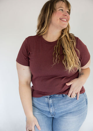Pointelle Texture Tee – Black Cherry - Love Marlow