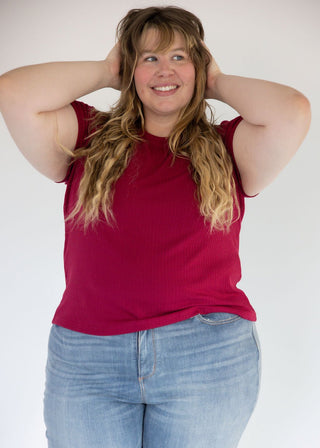 Pointelle Texture Tee – Crimson Berry - Love Marlow
