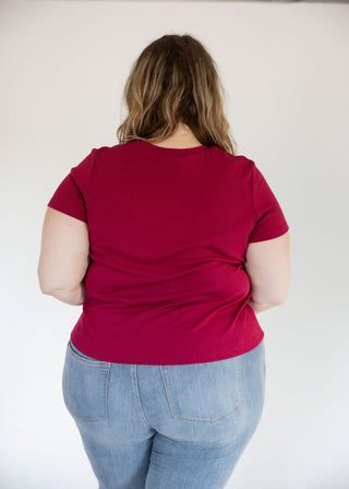 Pointelle Texture Tee – Crimson Berry - Love Marlow