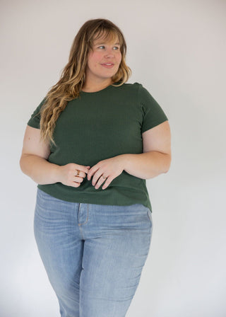Pointelle Texture Tee – Evergreen - Love Marlow