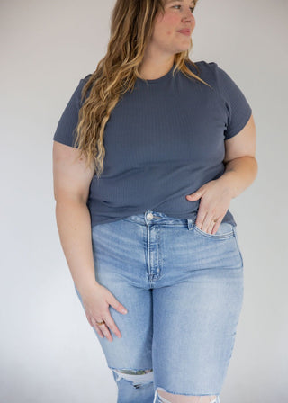 Pointelle Texture Tee – Storm Blue - Love Marlow