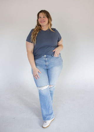 Pointelle Texture Tee – Storm Blue - Love Marlow