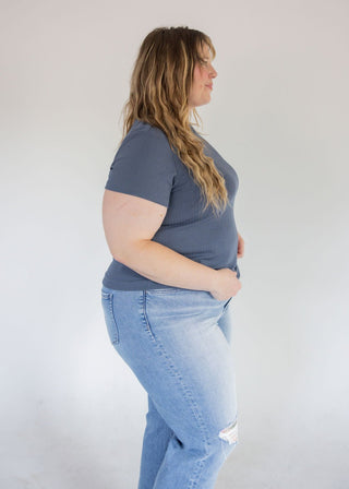 Pointelle Texture Tee – Storm Blue - Love Marlow