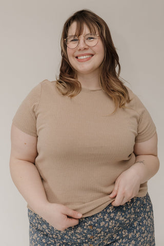 Pointelle Texture Tee – Warm Taupe - Love Marlow