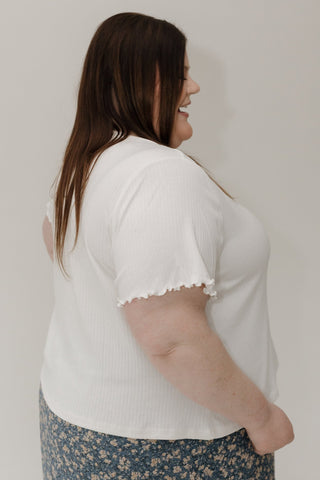 Pointelle Texture Tee – White with Lettuce Leaf Sleeves - Love Marlow