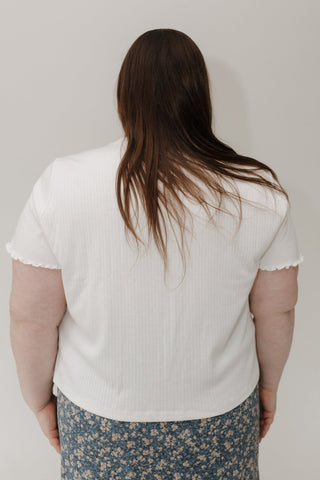 Pointelle Texture Tee – White with Lettuce Leaf Sleeves - Love Marlow