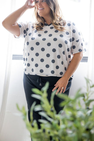 Polka Dot Color Block Notch Neck Top – French Terry Knit - Love Marlow
