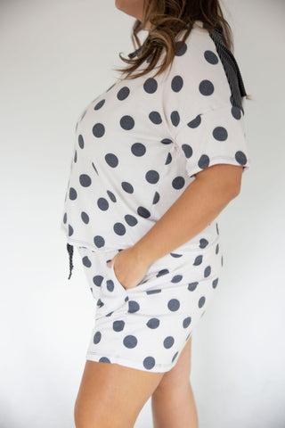 Polka Dot Color Block Notch Neck Top – French Terry Knit - Love Marlow