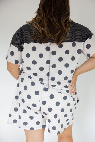 Polka Dot Color Block Notch Neck Top – French Terry Knit - Love Marlow