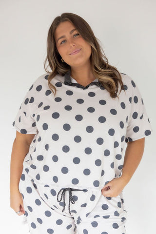 Polka Dot Color Block Notch Neck Top – French Terry Knit - Love Marlow