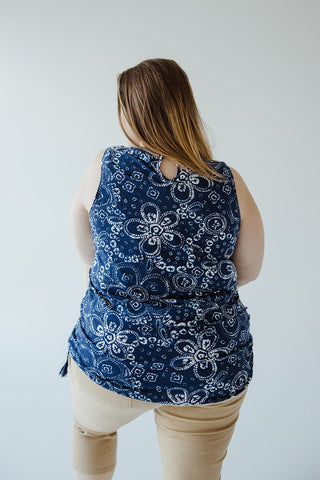 PRINTED BANDED HEM TANK WITH TIE IN INDIGO - Love Marlow