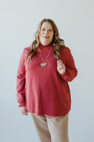 PUFF SLEEVE RUFFLE TURTLENECK IN ROSEWOOD - Love Marlow