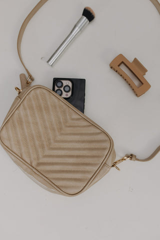 QUILTED CAMERA CROSSBODY BAG IN SAND - Love Marlow