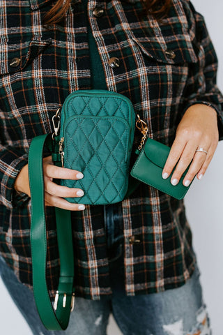 QUILTED CROSSBODY SLING BAG IN EMERALD - Love Marlow