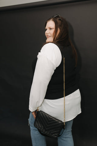 QUILTED ENVELOPE FOLDOVER PURSE LIGHTWEIGHT FAUX LEATHER IN CLASSIC BLACK - Love Marlow