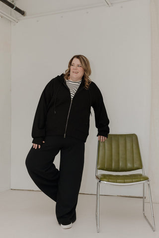 QUILTED FULL ZIP HOODED JACKET IN BLACK - Love Marlow