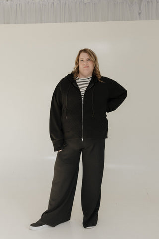 QUILTED FULL ZIP HOODED JACKET IN BLACK - Love Marlow