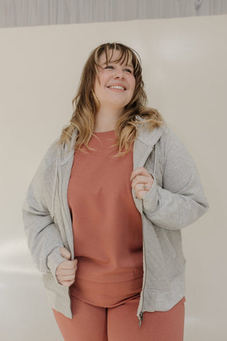 QUILTED FULL ZIP HOODED JACKET IN GREY - Love Marlow