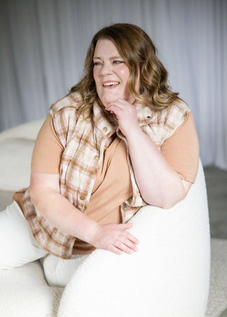 Quilted Plaid Puffer Vest – Taupe | Caramel - Love Marlow