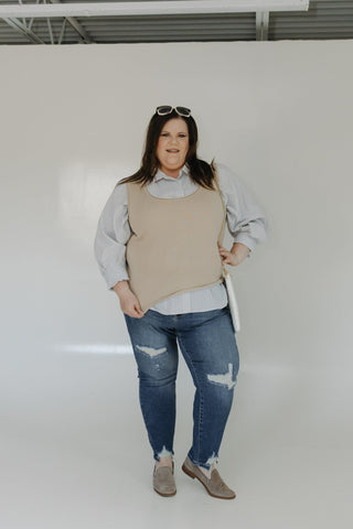 RAW EDGE SWEATER TANK IN SAND - Love Marlow