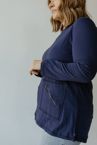 RAW EDGE TUNIC WITH POCKET DETAIL IN BLUE NOVA - Love Marlow