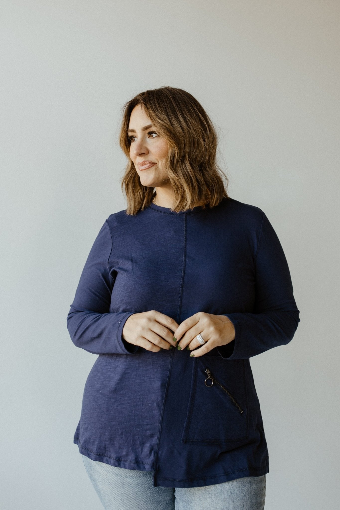 RAW EDGE TUNIC WITH POCKET DETAIL IN BLUE NOVA - Love Marlow