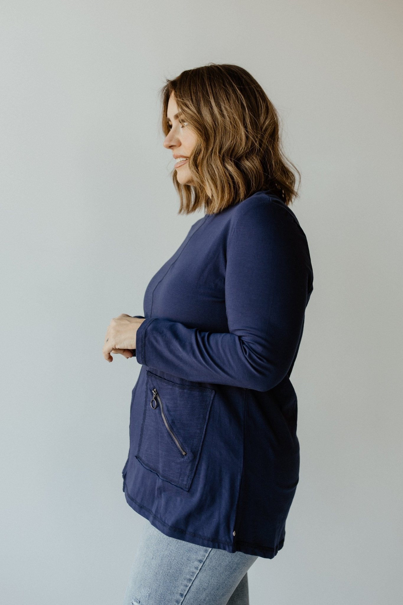 RAW EDGE TUNIC WITH POCKET DETAIL IN BLUE NOVA - Love Marlow