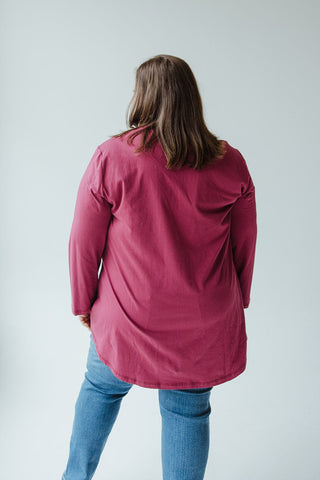 RAW EDGE TUNIC WITH POCKET DETAIL IN CRANBERRY - Love Marlow