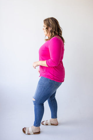RAW EDGE TUNIC WITH POCKET DETAIL IN GLAM PINK - Love Marlow