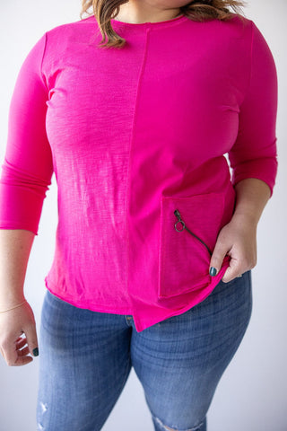 RAW EDGE TUNIC WITH POCKET DETAIL IN GLAM PINK - Love Marlow
