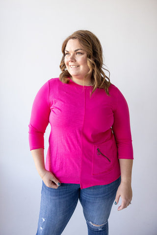 RAW EDGE TUNIC WITH POCKET DETAIL IN GLAM PINK - Love Marlow
