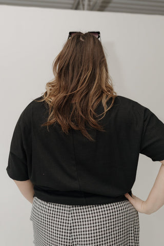Raw Edge Waffle Knit Dolman Top in Black - Love Marlow