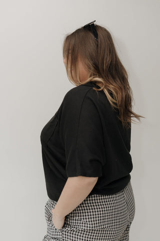 Raw Edge Waffle Knit Dolman Top in Black - Love Marlow