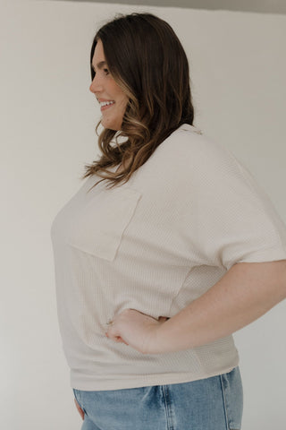 Raw Edge Waffle Knit Dolman Top in Sand - Love Marlow