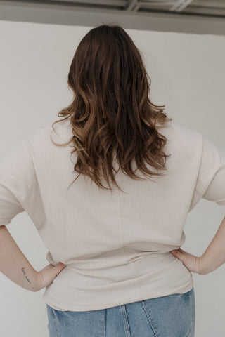 Raw Edge Waffle Knit Dolman Top in Sand - Love Marlow