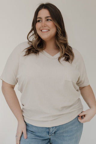 Raw Edge Waffle Knit Dolman Top in Sand - Love Marlow