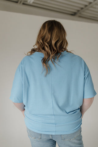 Raw Edge Waffle Knit Dolman Top in Sky Blue - Love Marlow