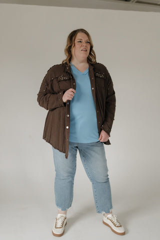 Raw Edge Waffle Knit Dolman Top in Sky Blue - Love Marlow