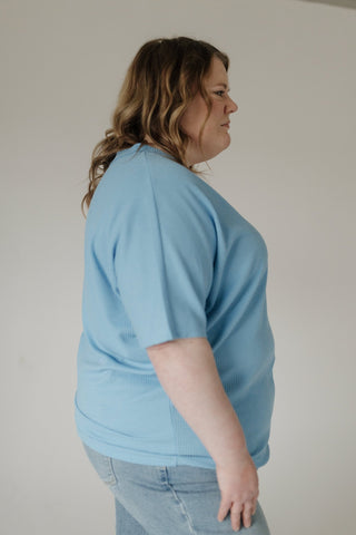 Raw Edge Waffle Knit Dolman Top in Sky Blue - Love Marlow