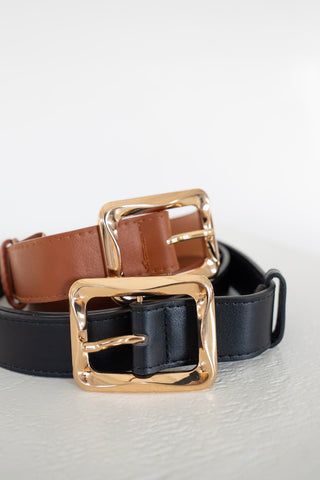 Rectangle Gold Belt in Cognac - Love Marlow