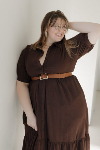 Rectangle Gold Belt in Cognac - Love Marlow