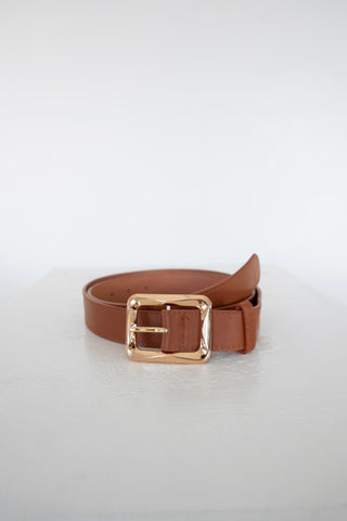 Rectangle Gold Belt in Cognac - Love Marlow