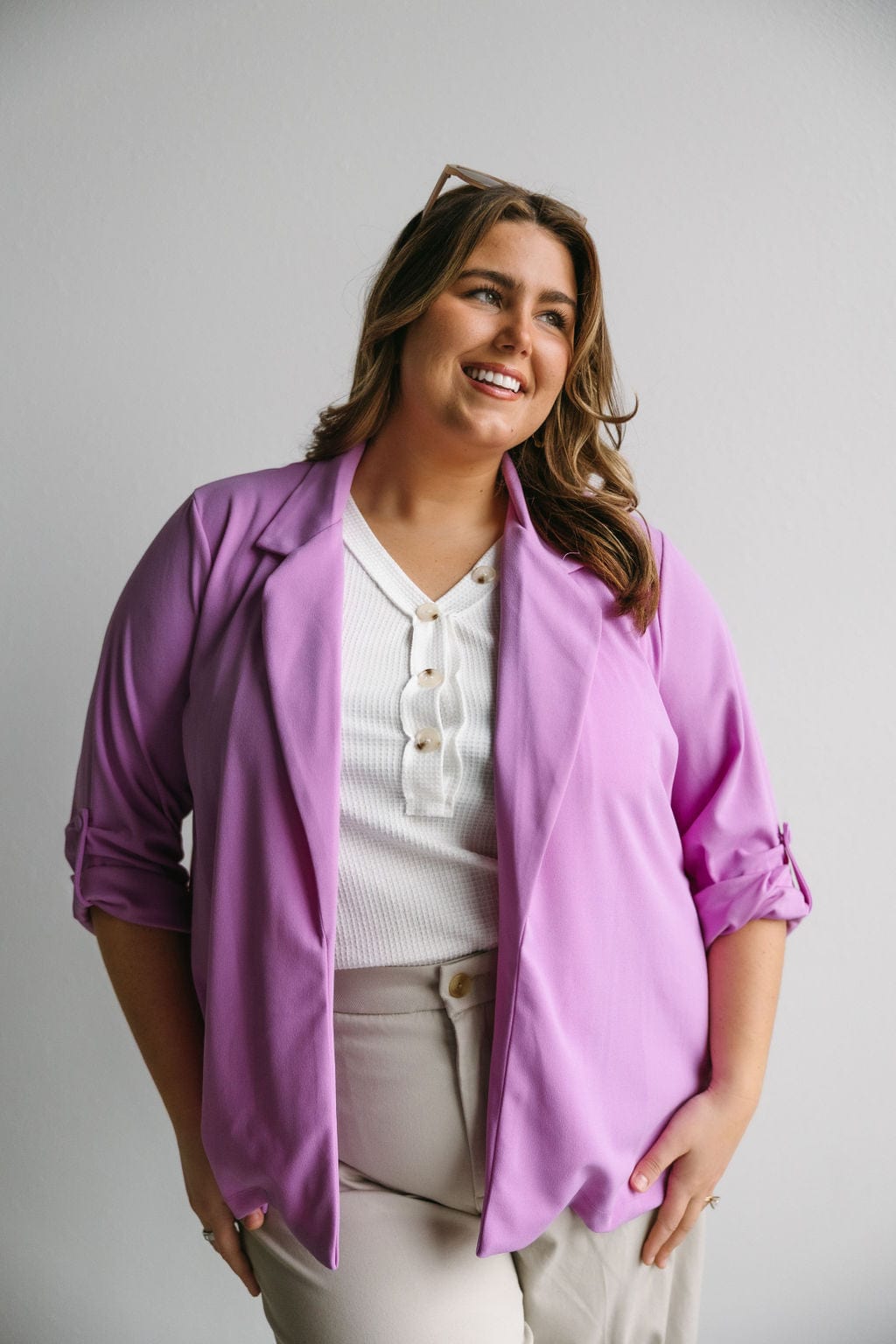 RELAXED BOYFRIEND BLAZER IN MUTED ORCHID - Love Marlow