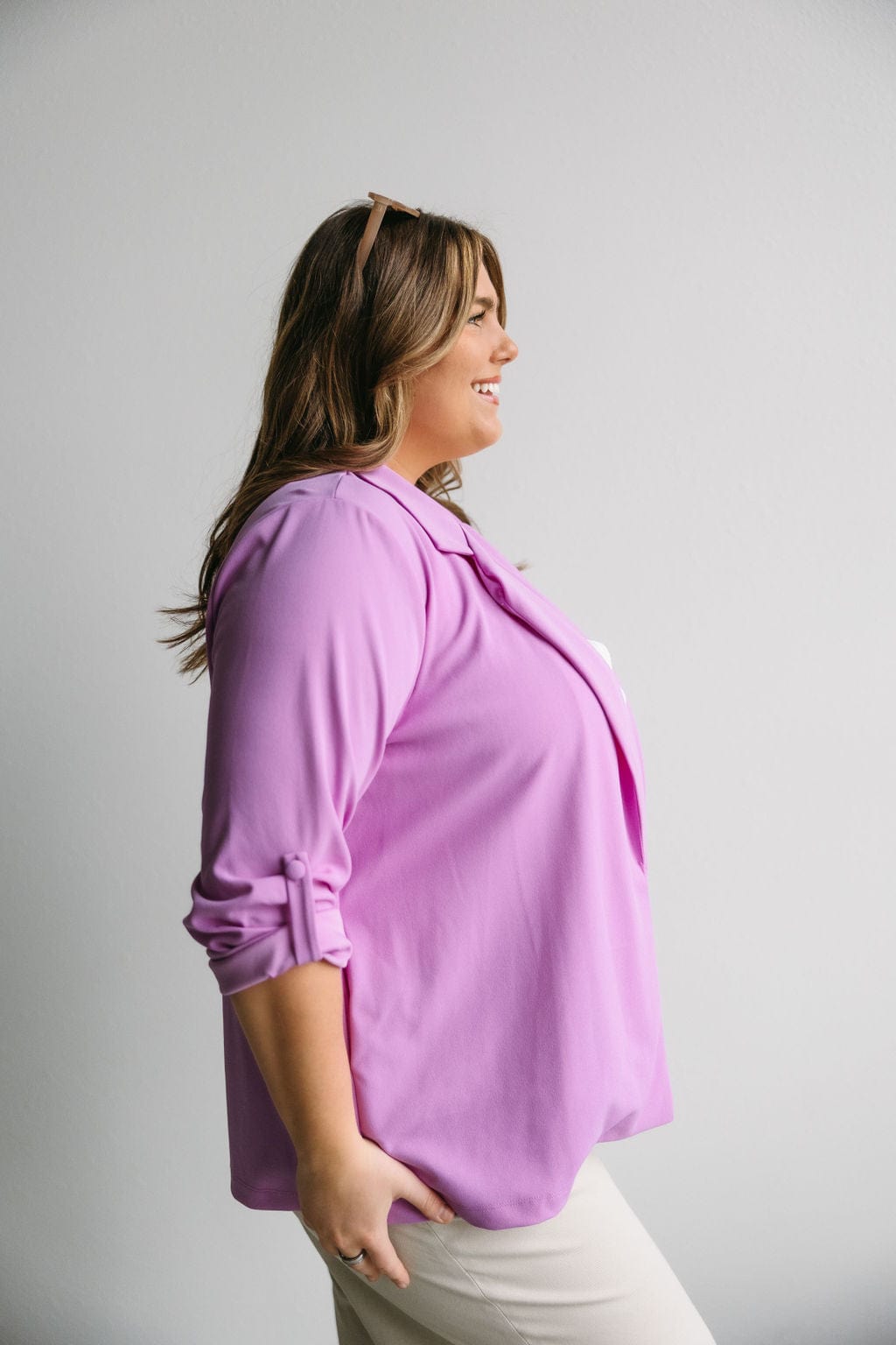 RELAXED BOYFRIEND BLAZER IN MUTED ORCHID - Love Marlow