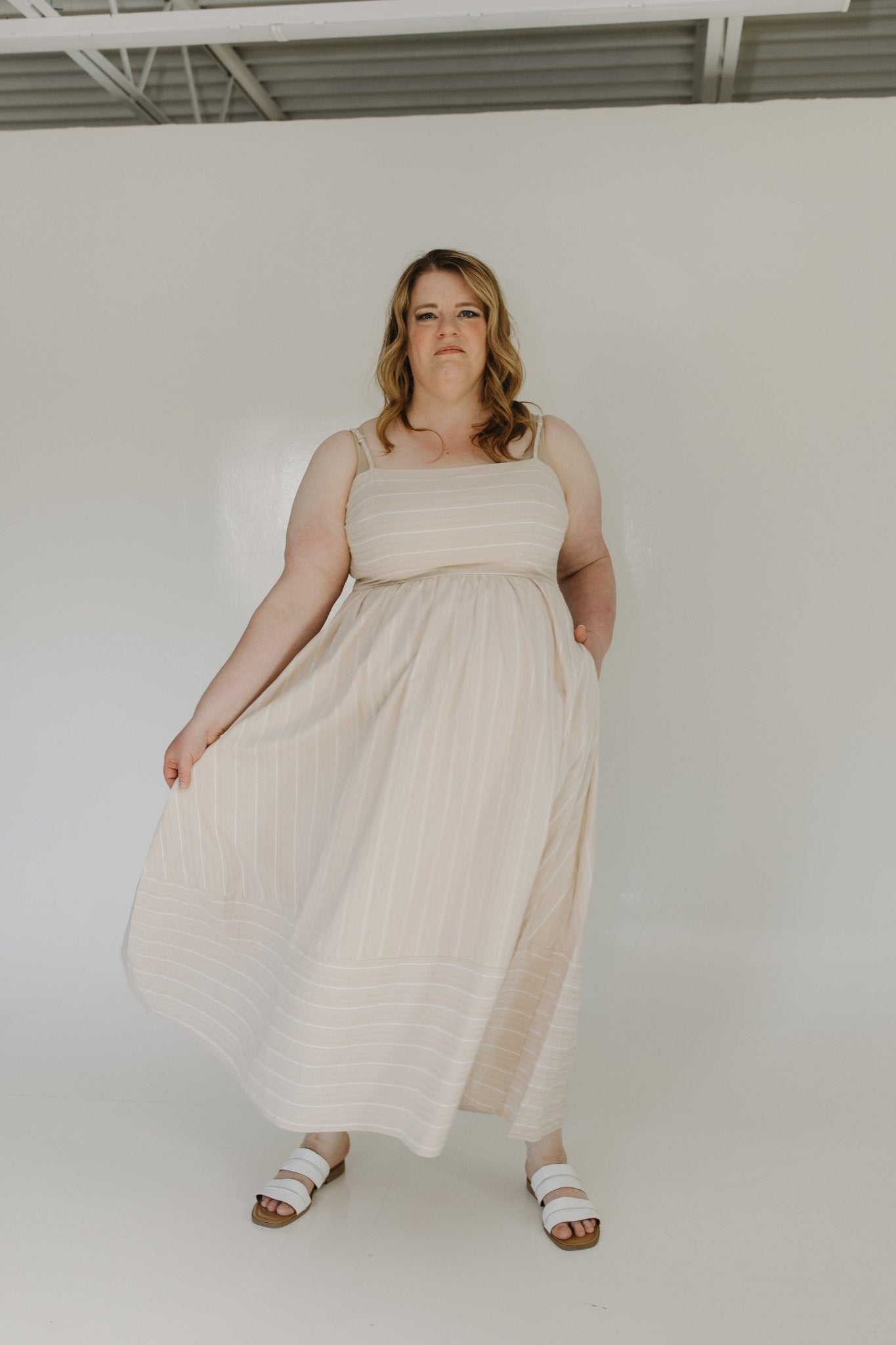 Retro A-Line Striped Dress with Keyhole Back 3X / Tan