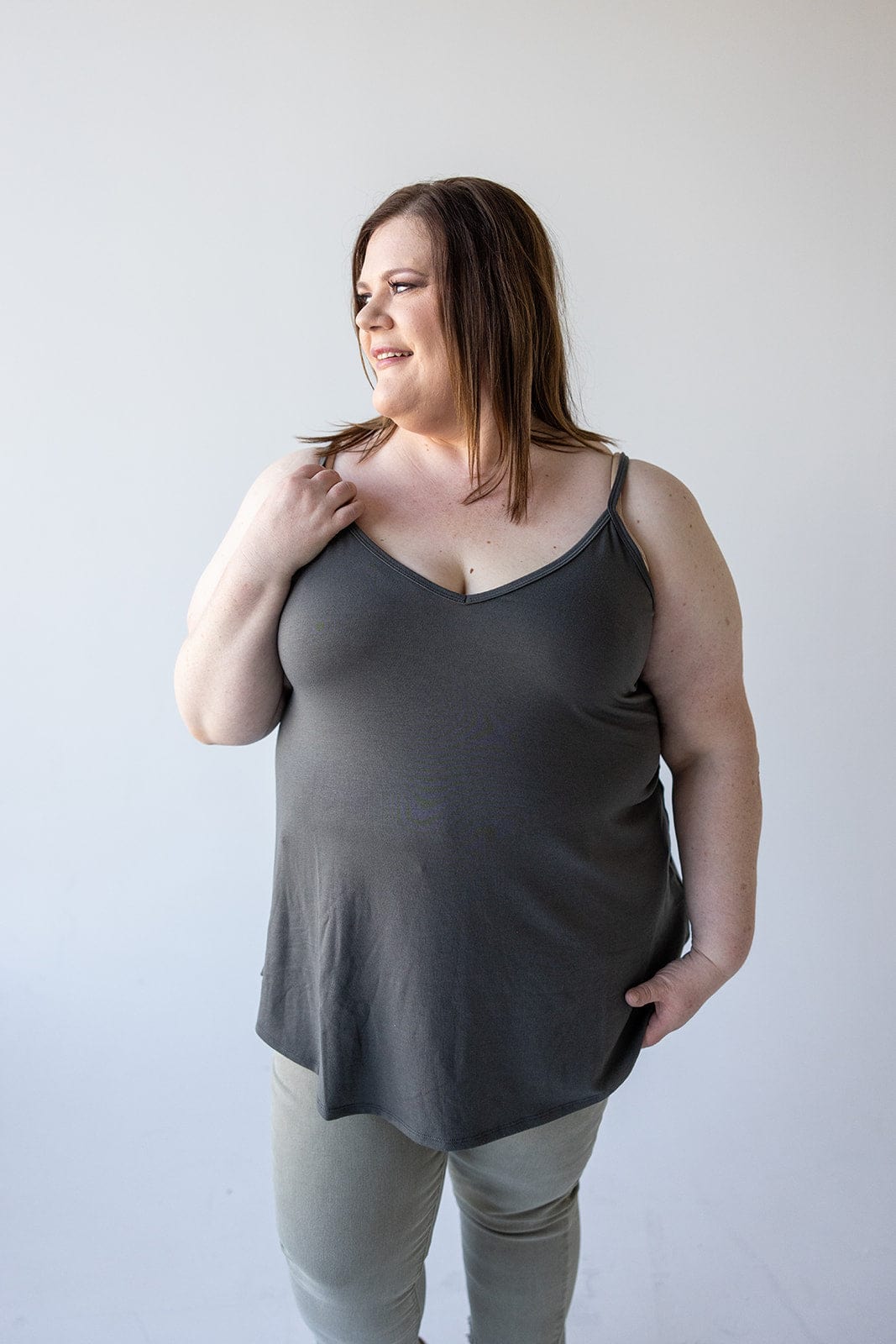 REVERSIBLE NECK CAMI IN ASH GREY - Love Marlow