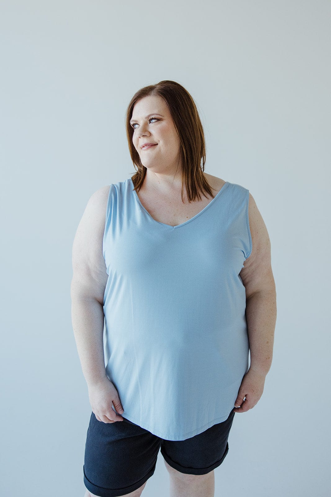 REVERSIBLE NECKLINE TANK IN LIGHT BLUE - Love Marlow