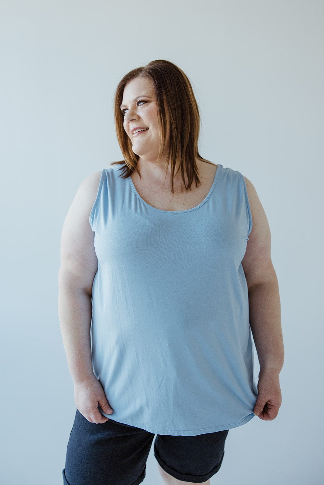REVERSIBLE NECKLINE TANK IN LIGHT BLUE - Love Marlow