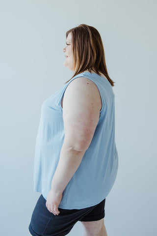 REVERSIBLE NECKLINE TANK IN LIGHT BLUE - Love Marlow